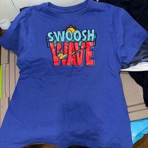 Nike Kids Royal Blue 'Swoosh Wave' Graphic Tee with Red and Aqua Accents